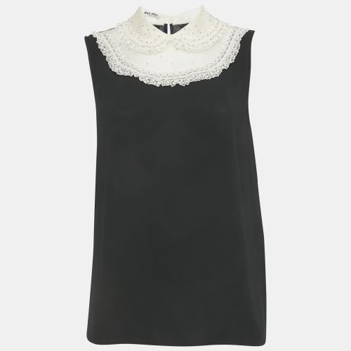 Miu Miu Black Crepe Doll Collar Detail Sleeveless Top M - Miu Miu - Modalova