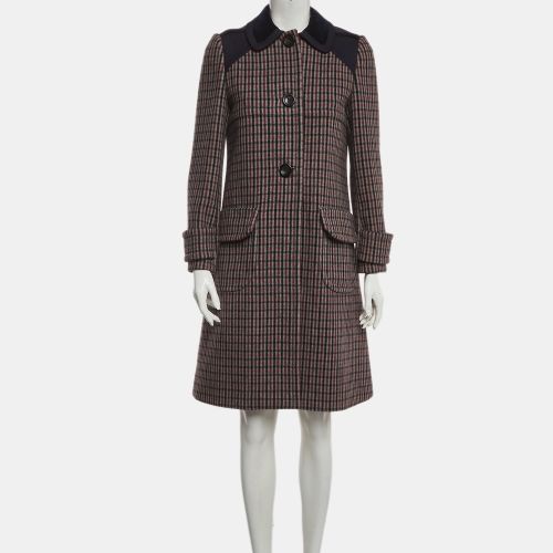 Check Pattern Wool Blend Single Breasted Coat M - Miu Miu - Modalova