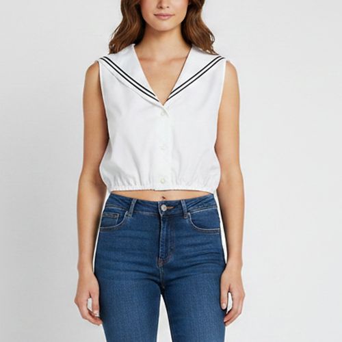 Cotton Logo Embroidered Sailor Collar T-Shirt S - Miu Miu - Modalova