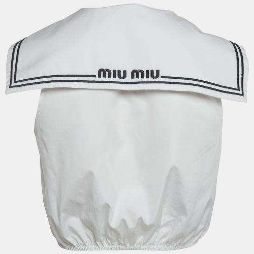 Cotton Logo Embroidered Sailor Collar T-Shirt S - Miu Miu - Modalova