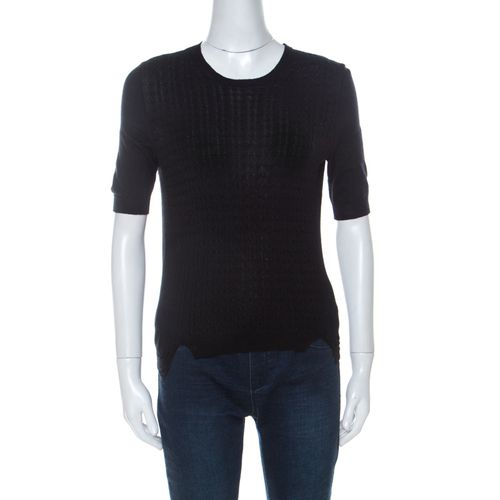 Miu Miu Black Cashmere Rib Knit Short Sleeve Top S - Miu Miu - Modalova