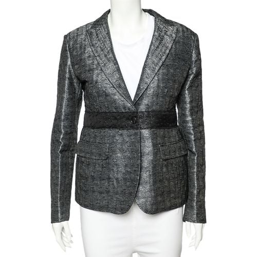 Miu Miu Charcoal Grey Patterned Lurex Silk Button Front Blazer M - Miu Miu - Modalova