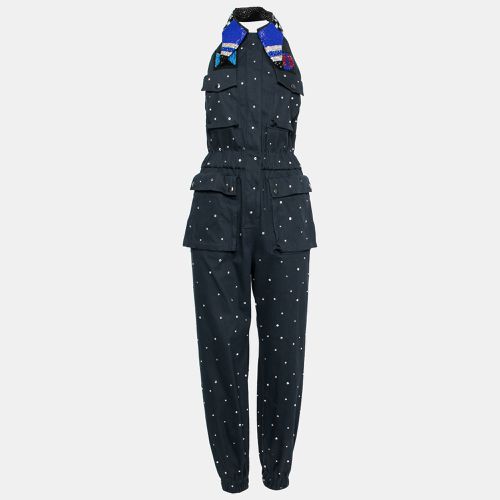 Miu Miu Navy Blue Embellished Cotton Bead Embroidered Halter Neck Jumpsuit S - Miu Miu - Modalova