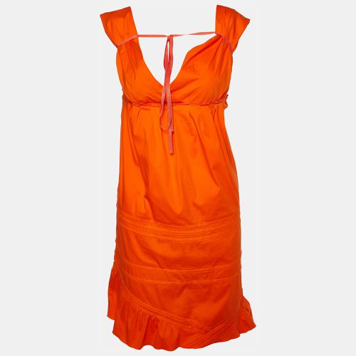 Miu Miu Orange Cotton Paneled Tie Detail Mini Dress S - Miu Miu - Modalova