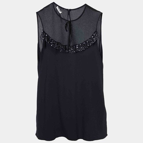 Miu Miu Black Silk Crepe & Tulle Embellished Detail Sleeveless Top M - Miu Miu - Modalova