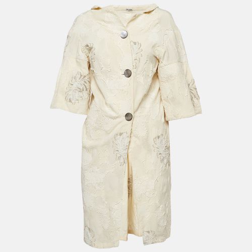 Miu Miu Cream Textured Floral Jacquard Buttoned Mini Shirt Dress M - Miu Miu - Modalova