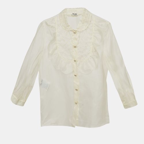 Miu Miu Off White Silk Buttoned Front Ruffled Top M - Miu Miu - Modalova