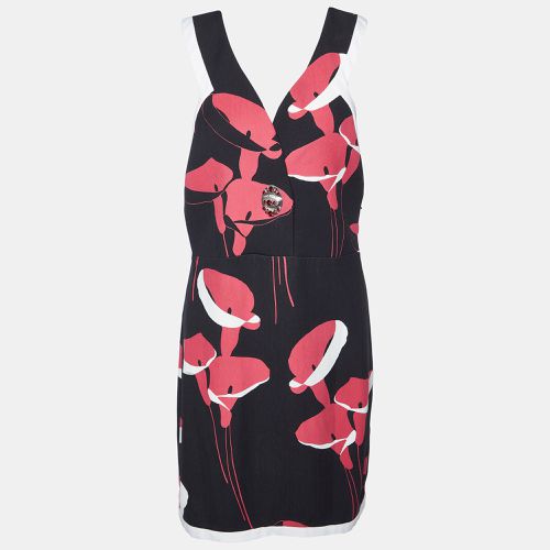 Miu Miu Black Floral Print Cady Turn Lock Detail Sleeveless Dress M - Miu Miu - Modalova