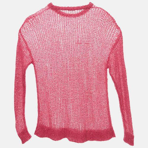 Miu Miu Pink Sequin Embellished Open Knit Sweater M - Miu Miu - Modalova