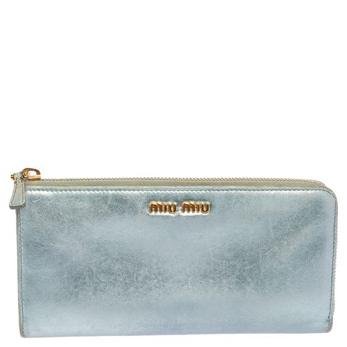 Miu Miu Metallic Blue Leather Zip Around Wallet - Miu Miu - Modalova