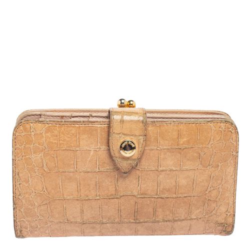 Miu Miu Beige Croc Embossed Leather Long Wallet - Miu Miu - Modalova