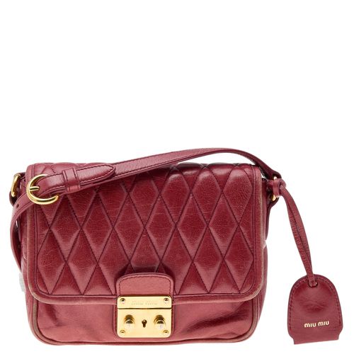 Miu Miu Red Quilted Leather Pushlock Flap Shoulder Bag - Miu Miu - Modalova