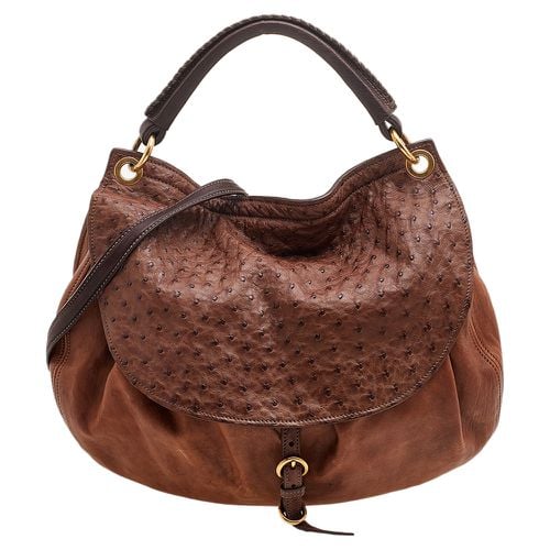 Miu Miu Brown Ostrich And Leather Top Handle Bag - Miu Miu - Modalova