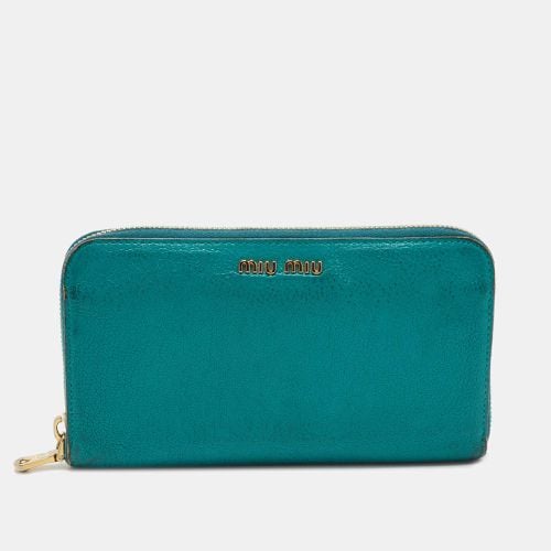 Miu Miu Green Leather Zip Around Wallet - Miu Miu - Modalova