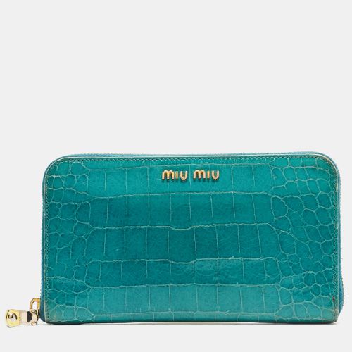 Miu Miu Green Croc Embossed Leather Zip Around Wallet - Miu Miu - Modalova