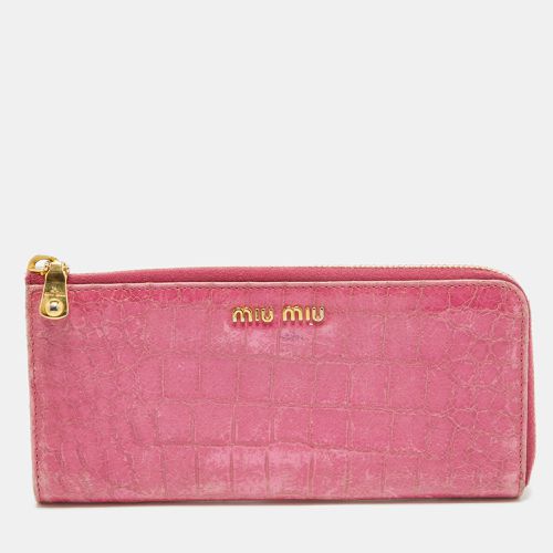 Miu Miu Pink Croc Effect Patent Leather Continental Zip Wallet - Miu Miu - Modalova