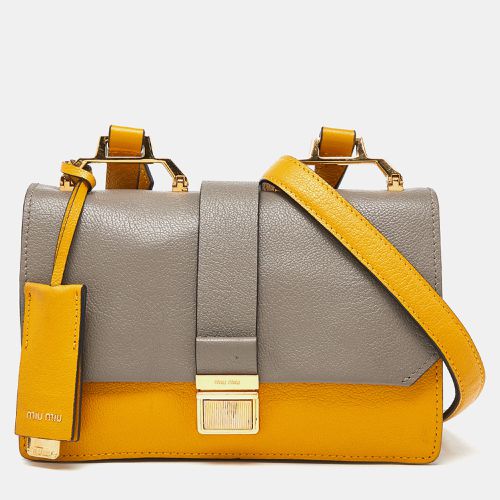 Miu Miu Mustard/Grey Madras Leather Bandoliera Crossbody Bag - Miu Miu - Modalova