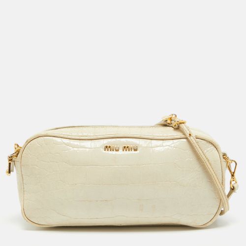 Miu Miu Off White Croc Embossed Patent Leather Camera Crossbody Bag - Miu Miu - Modalova