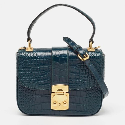 Miu Miu Teal Croc Embossed Leather Pushlock Flap Top Handle Bag - Miu Miu - Modalova