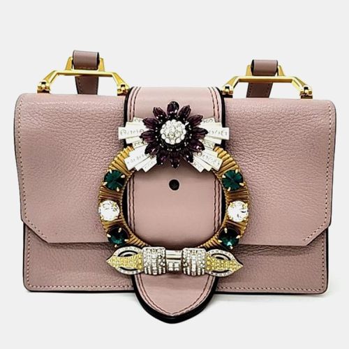 Miu Miu Dusty Pink Madras Leather Crystal Embellished Buckle Flap Shoulder Bag - Miu Miu - Modalova