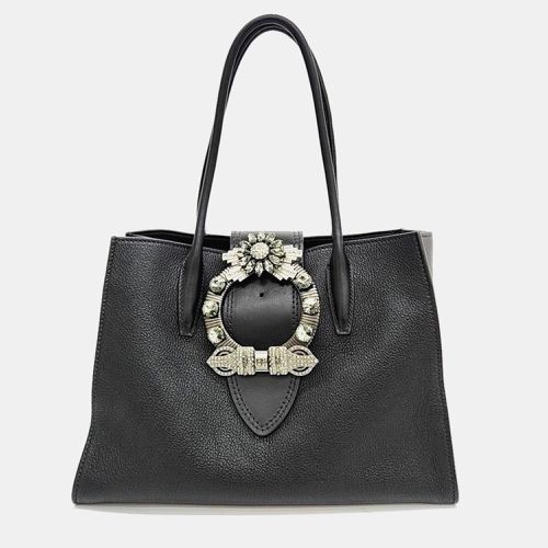 Miu Miu Black Leather Crystal Embellished Buckle Flap Tote Bag - Miu Miu - Modalova