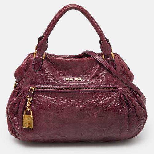 Miu Miu Purple Leather Lily Distressed Satchel - Miu Miu - Modalova