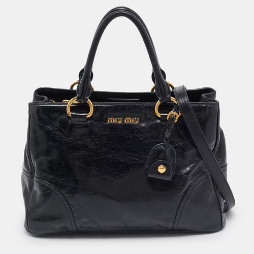 Miu Miu Black Vitello Leather Middle Zip Tote - Miu Miu - Modalova