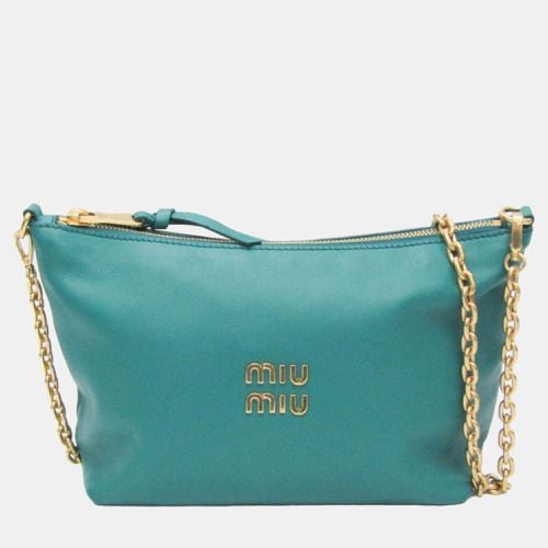 Miu Miu Green Leather Logo Chain Shoulder Bag - Miu Miu - Modalova