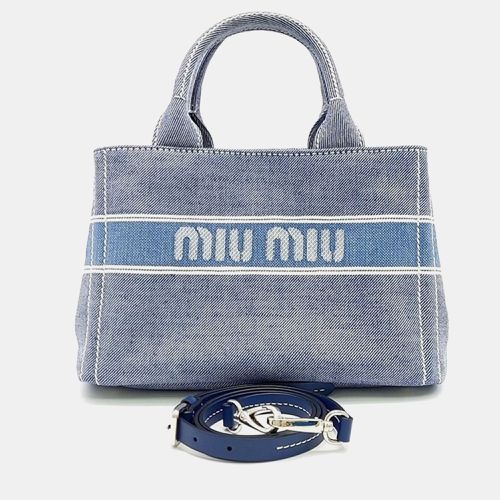 Miu Miu Denim Logo Tote and Shoulder Bag - Miu Miu - Modalova