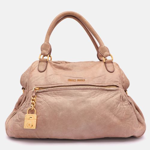 Miu Miu Beige Leather Lily Distressed Satchel - Miu Miu - Modalova