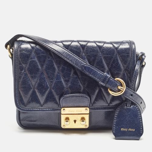 Miu Miu Navy Blue Vitello Shine Leather Pushlock Flap Crossbody Bag - Miu Miu - Modalova