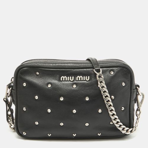 Miu Miu Black Leather Studded Camera Crossbody Bag - Miu Miu - Modalova