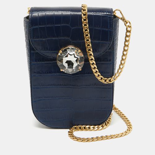 Miu Miu Blue Croc Embossed Leather Crystal Crossbody Bag - Miu Miu - Modalova