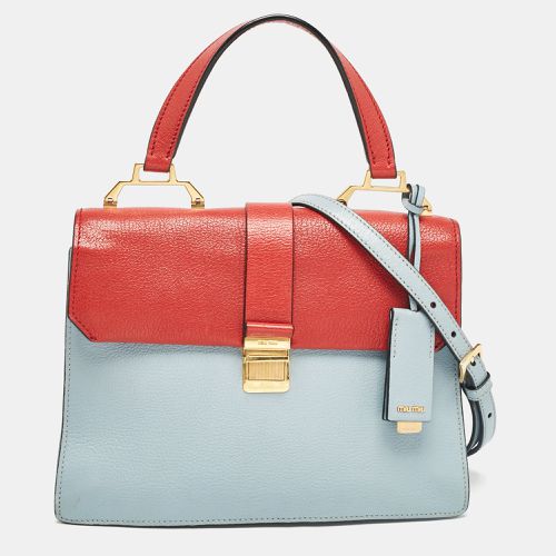 Miu Miu Red/Light Blue Madras Leather Pushlock Top Handle Bag - Miu Miu - Modalova