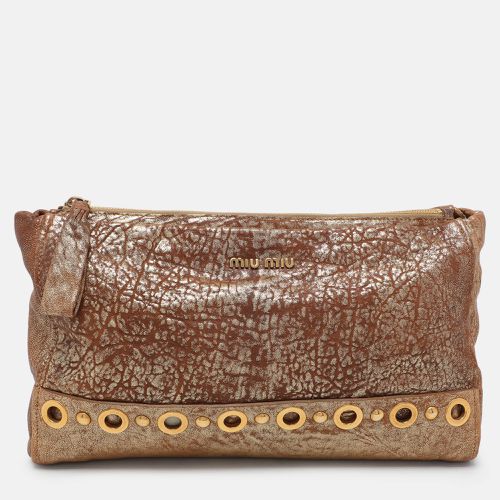 Miu Miu Gold/Brown Textured Leather Clutch - Miu Miu - Modalova