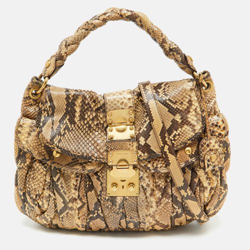 Miu Miu Brown Matelassé Python Coffer Hobo - Miu Miu - Modalova