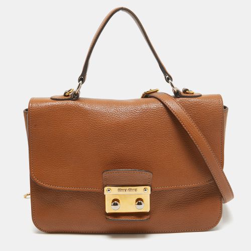 Miu Miu Brown Madras Leather Pushlock Flap Top Handle Bag - Miu Miu - Modalova