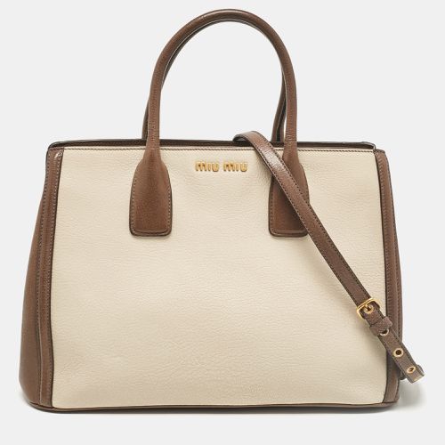 Miu Miu Brown/Beige Madras Leather Bicolor Tote - Miu Miu - Modalova