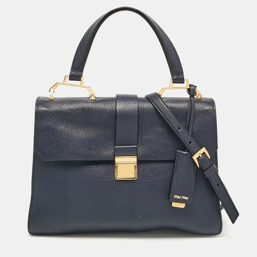 Miu Miu Navy Blue Leather Madras Top Handle Bag - Miu Miu - Modalova