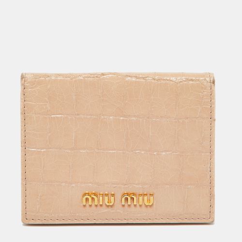 Miu Miu Beige Croc Embossed Leather Card Case - Miu Miu - Modalova