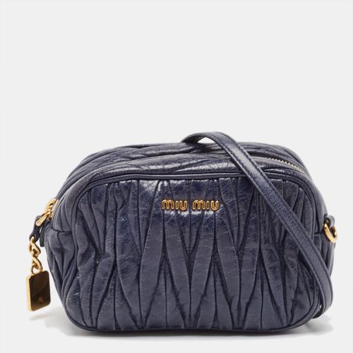 Miu Miu Navy Blue Matelassé Leather Camera Crossbody Bag - Miu Miu - Modalova