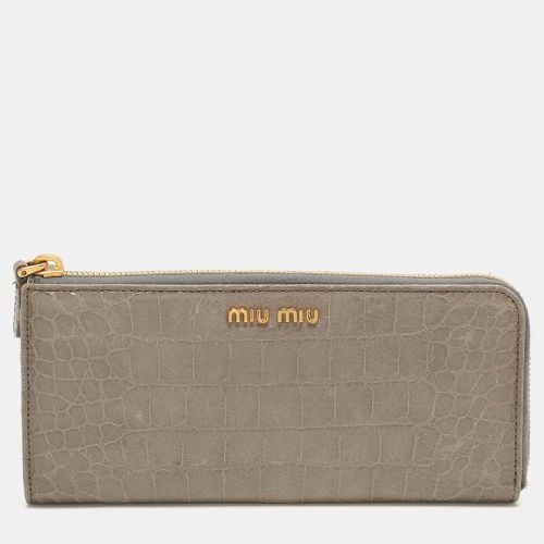 Miu Miu Grey Crocodile Embossed Leather Zip around Wallet - Miu Miu - Modalova