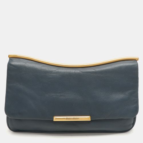 Miu Miu Dusty Blue Leather Flap Frame Clutch - Miu Miu - Modalova