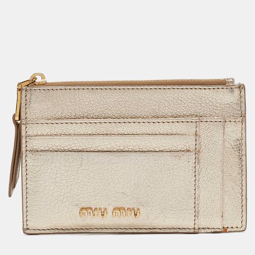 Miu Miu Metallic Gold Madras Leather Zip Card Holder - Miu Miu - Modalova