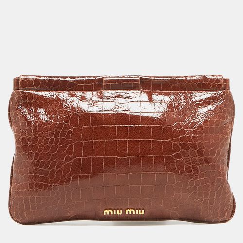 Croc Effect Patent Leather Frame Clutch - Miu Miu - Modalova