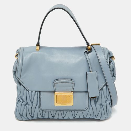 Miu Miu Light Blue Leather Matelassé Flap Top Handle Bag - Miu Miu - Modalova