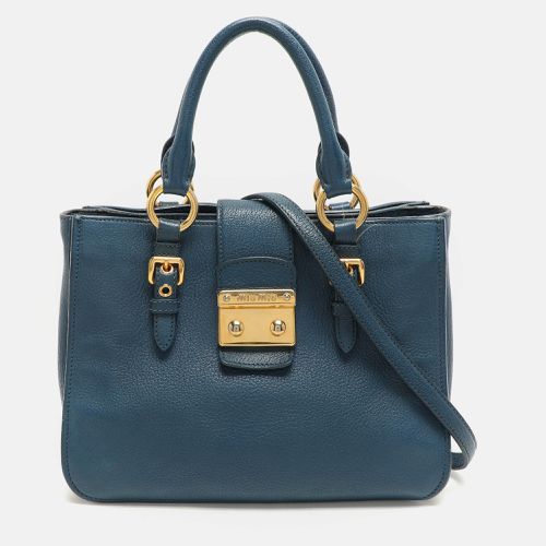 Miu Miu Blue Madras Leather Pushlock Tote - Miu Miu - Modalova