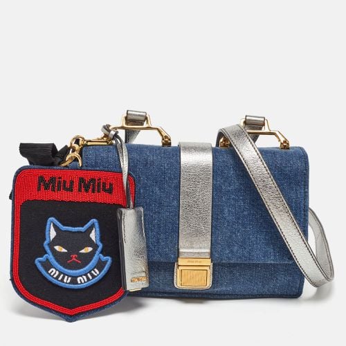 Miu Miu Blue/Silver Denim and Leather Flap Shoulder Bag - Miu Miu - Modalova