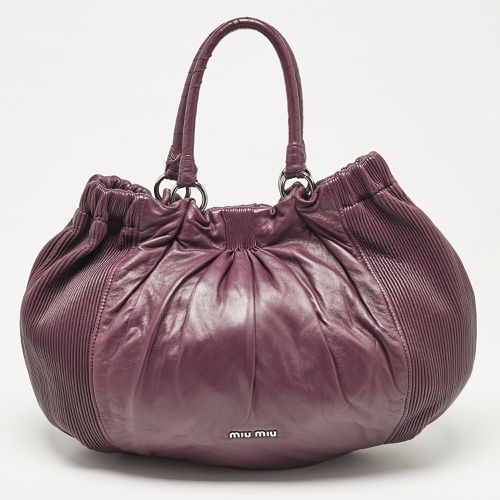 Miu Miu Purple Leather Pleated Hobo - Miu Miu - Modalova