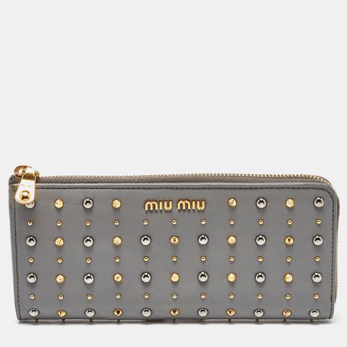 Miu Miu Grey Leather Studded Zip Continental Wallet - Miu Miu - Modalova